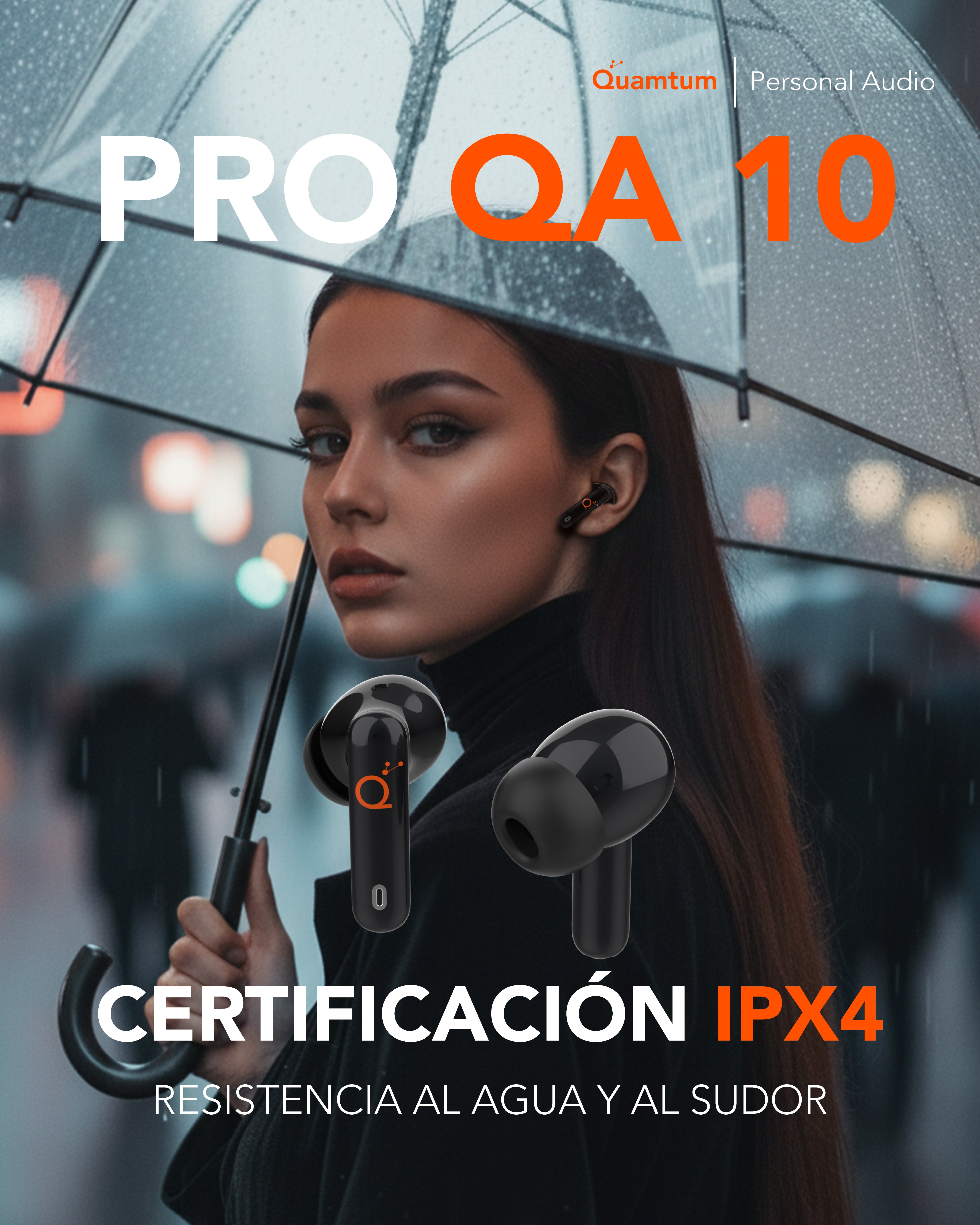 Quamtum Pro QA10 — Audífonos In-Ear Bluetooth con ANC 25 dB y Modo Gaming