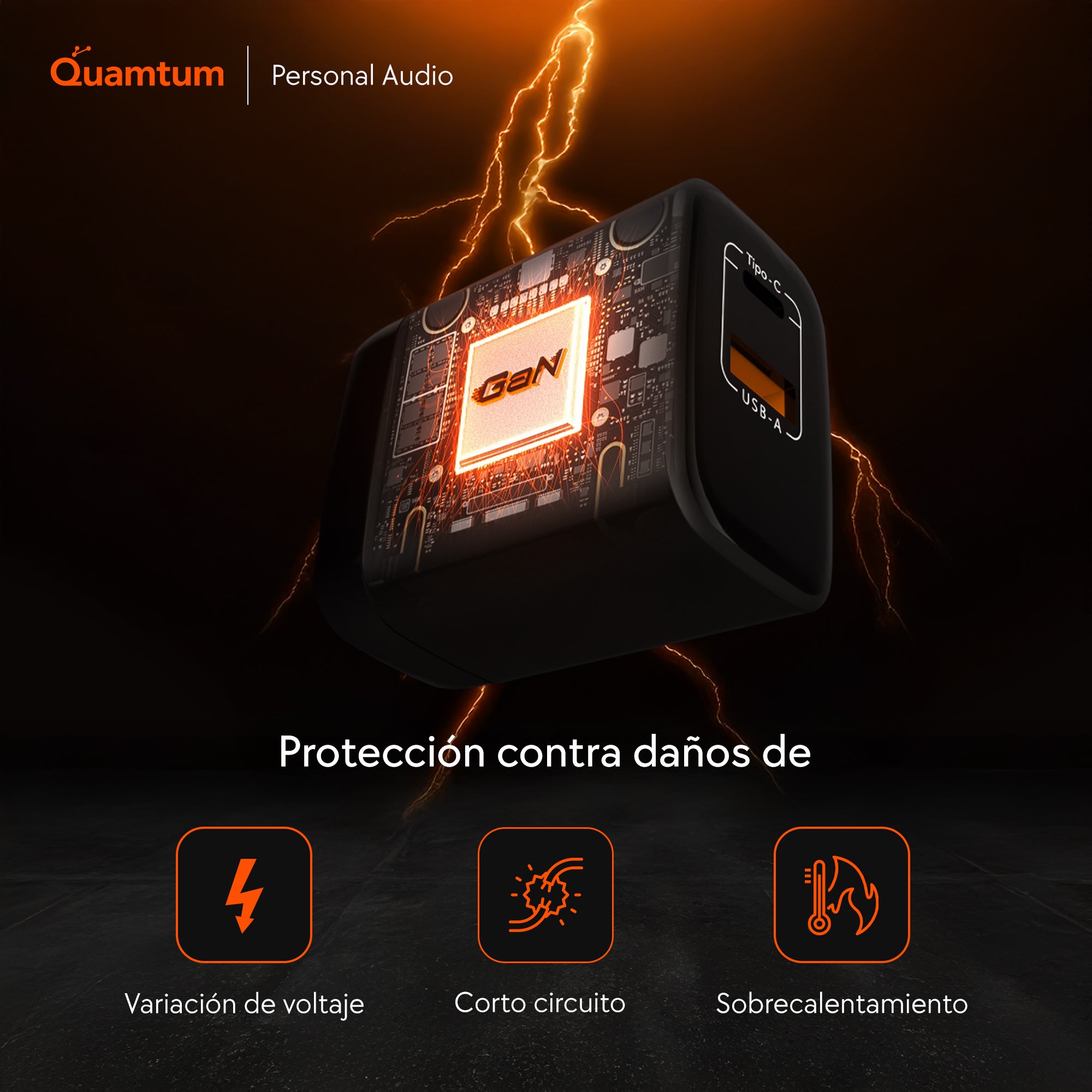 Cargador GaN 45W USB-C + USB-A Quamtum | Compatible con Todos tus Dispositivos Nuevos y Anteriores