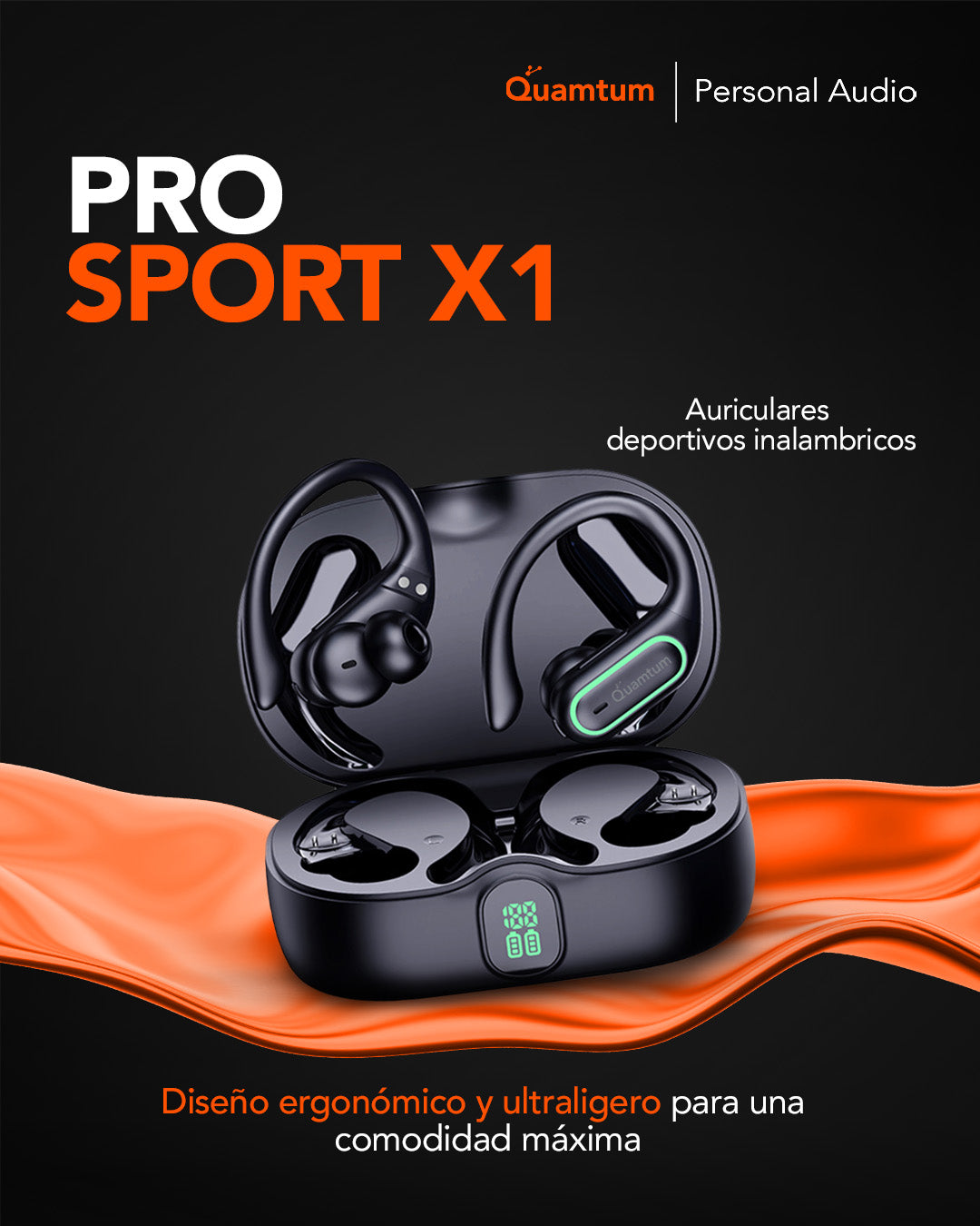 Quamtum Pro Sport X1 — Audífonos In-Ear Deportivos Bluetooth IPX4 con Pantalla LED