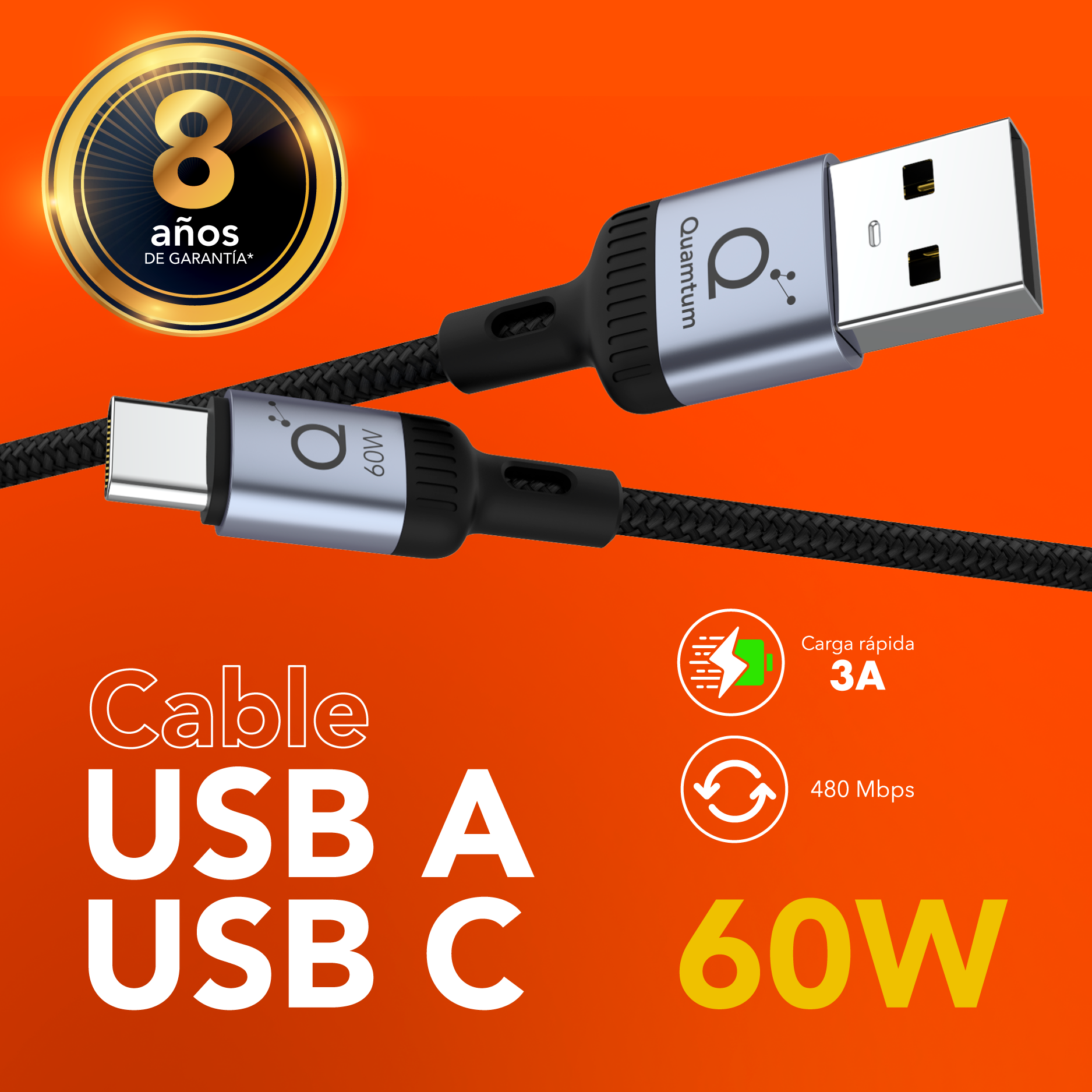 Cable USB A a USB C Quamtum 60W