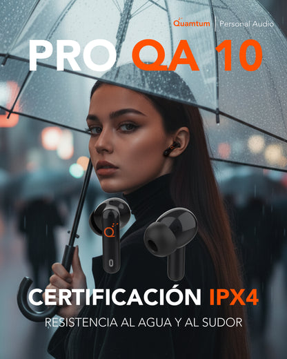 Quamtum Pro QA10 — Audífonos In-Ear Bluetooth con ANC 25 dB y Modo Gaming