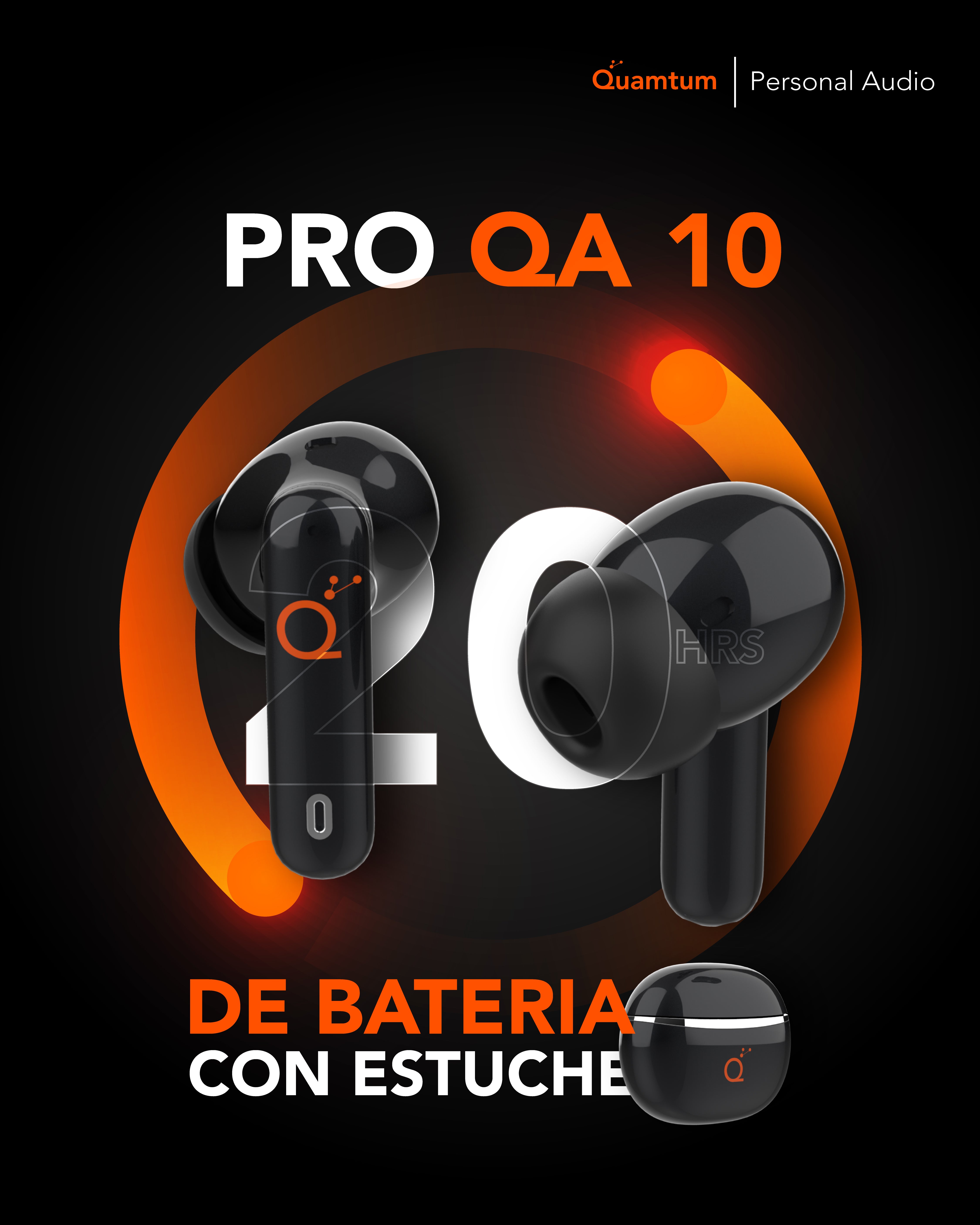 Quamtum Pro QA10 — Audífonos In-Ear Bluetooth con ANC 25 dB y Modo Gaming