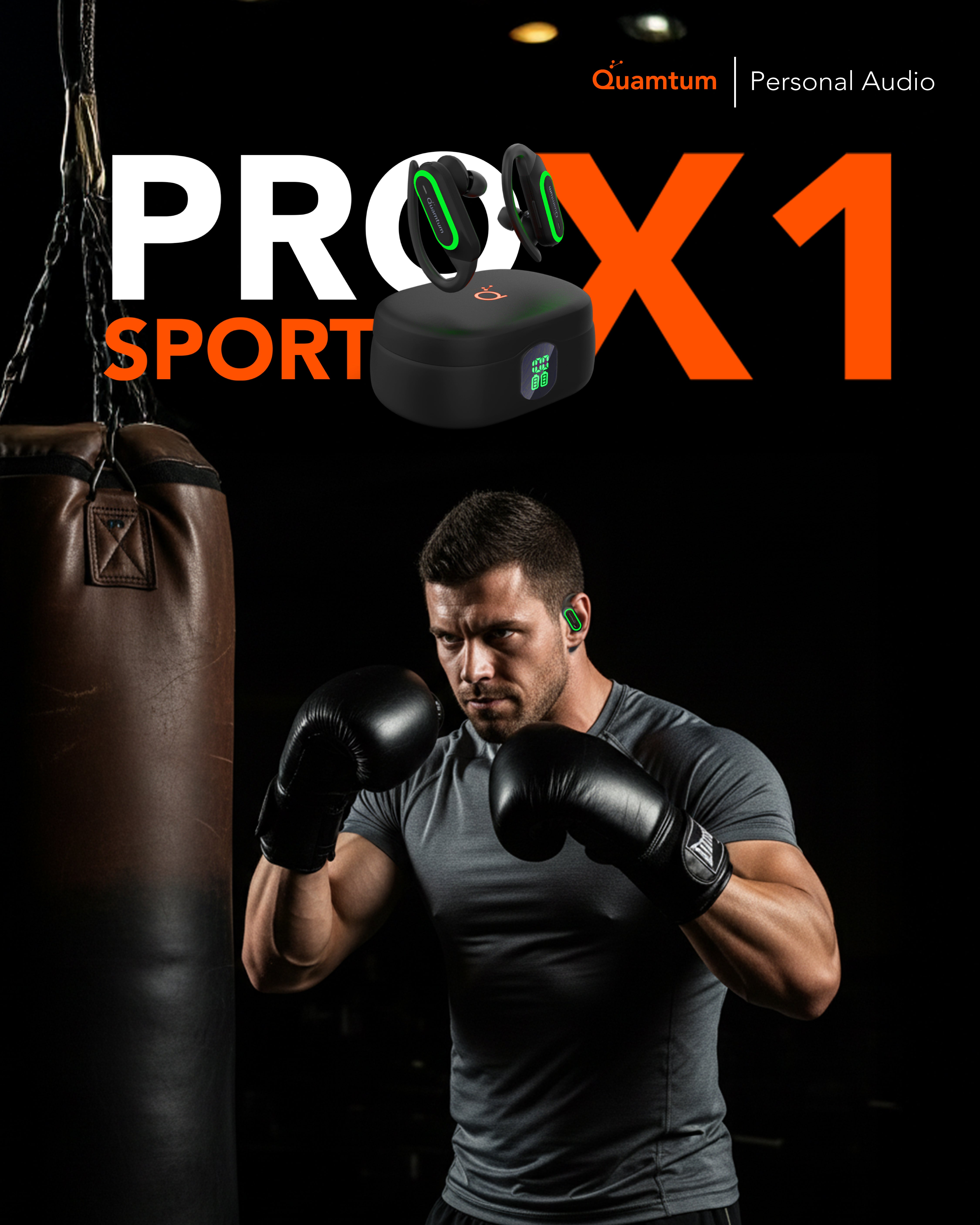 Quamtum Pro Sport X1 — Audífonos In-Ear Deportivos Bluetooth IPX4 con Pantalla LED