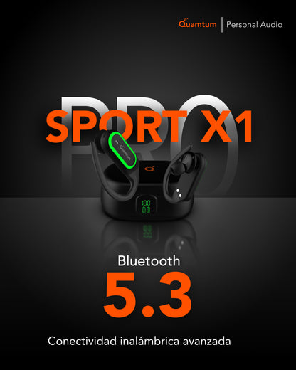 Quamtum Pro Sport X1 — Audífonos In-Ear Deportivos Bluetooth IPX4 con Pantalla LED