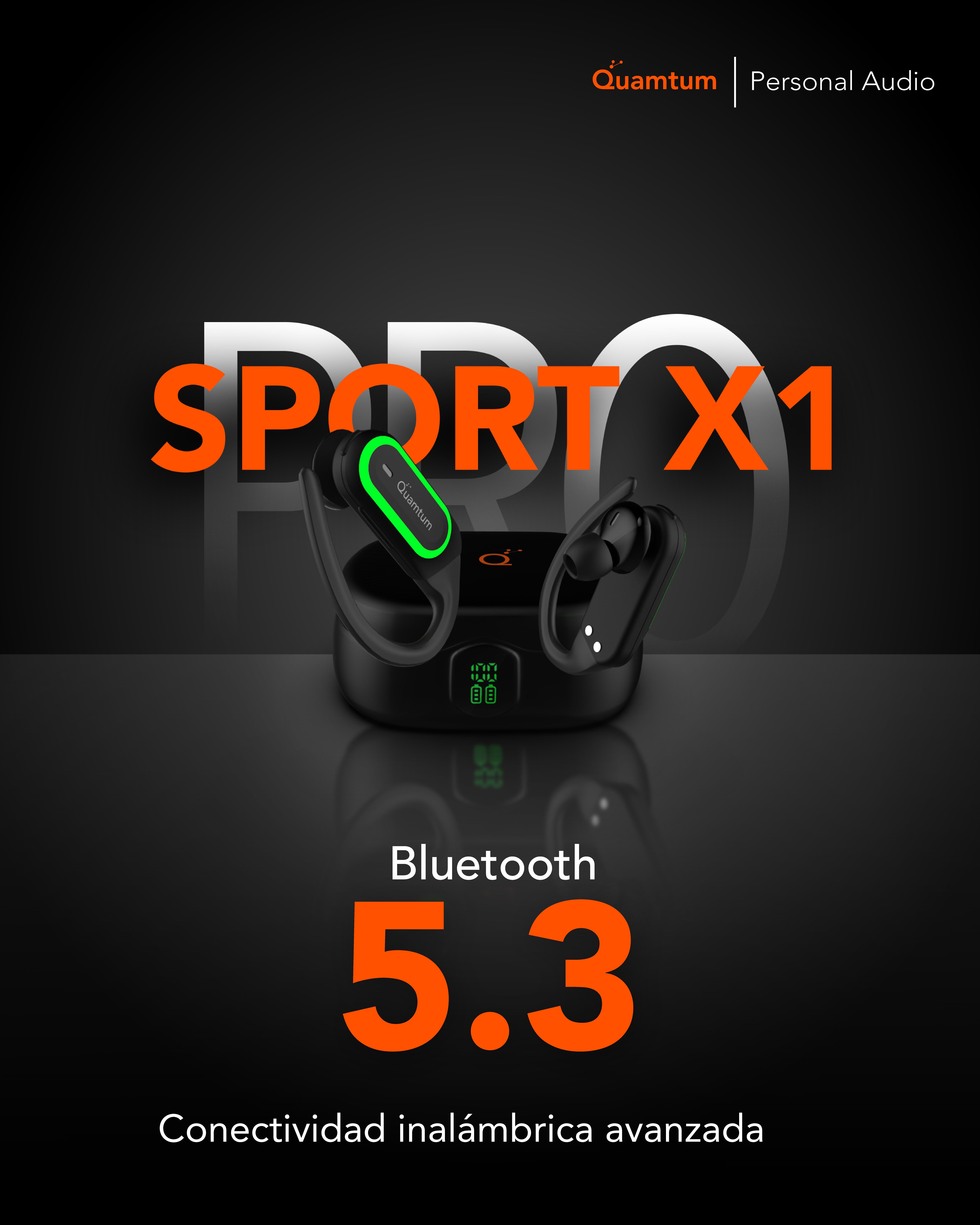 Quamtum Pro Sport X1 — Audífonos In-Ear Deportivos Bluetooth IPX4 con Pantalla LED
