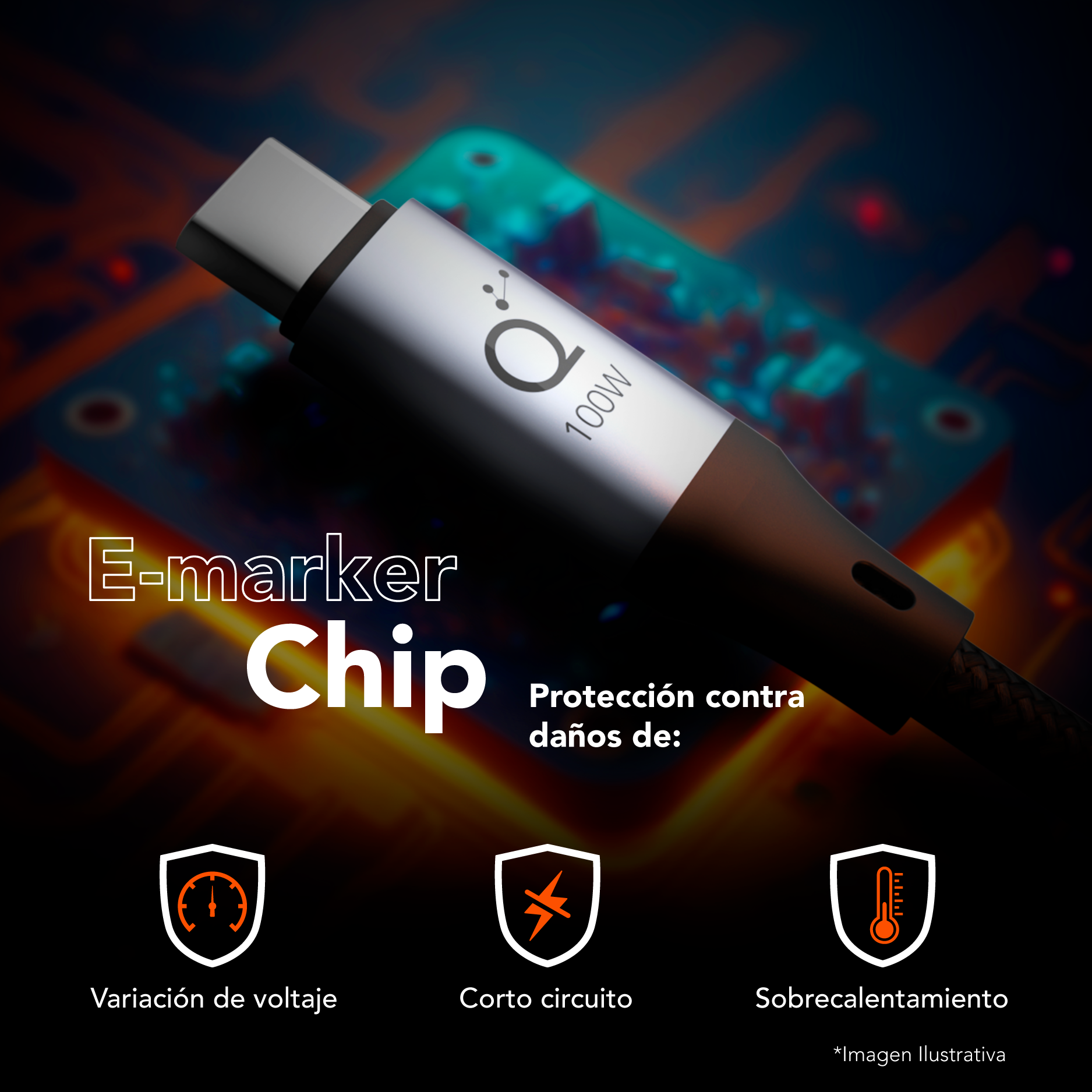 Cable USB C a USB C Quamtum 100W 2 metros