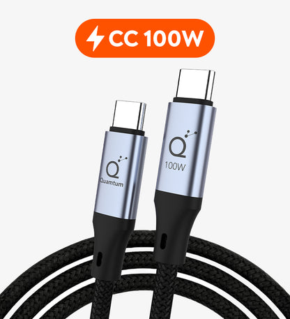 Quamtum Cable USB-C a USB-C 100W — | PD 3.0 | Chip E-Marker | 2 Metros | Garantía 8 Años