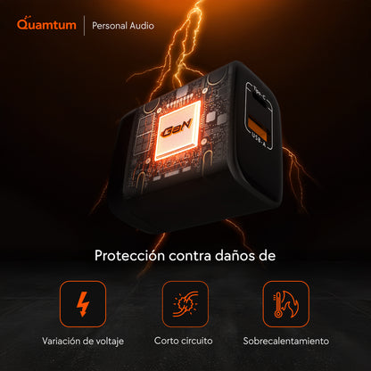 Cargador GaN 45W USB-C + USB-A Quamtum | Compatible con Todos tus Dispositivos Nuevos y Anteriores