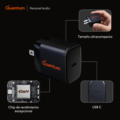 Cargador GaN 35W USB-C Quamtum | Carga Rápida PD 3.0 PPS para iPhone 17, Galaxy S25, iPad
