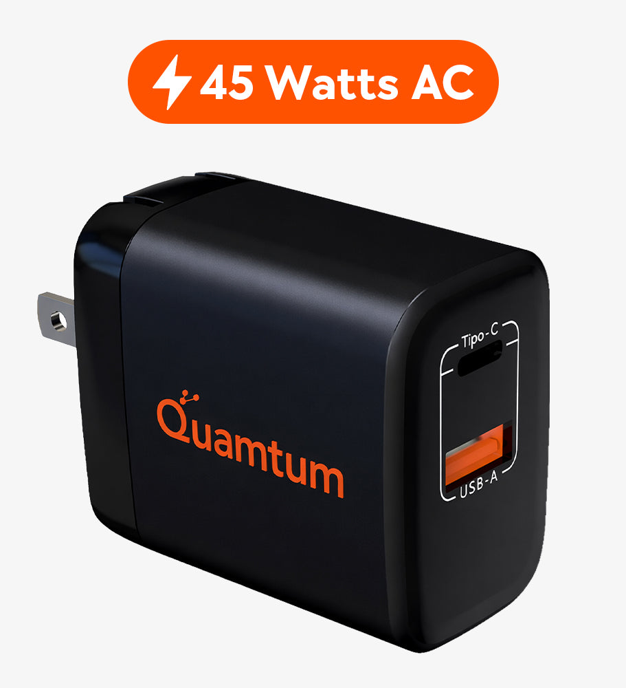Cargador GaN 45W USB-C + USB-A Quamtum | Compatible con Todos tus Dispositivos Nuevos y Anteriores