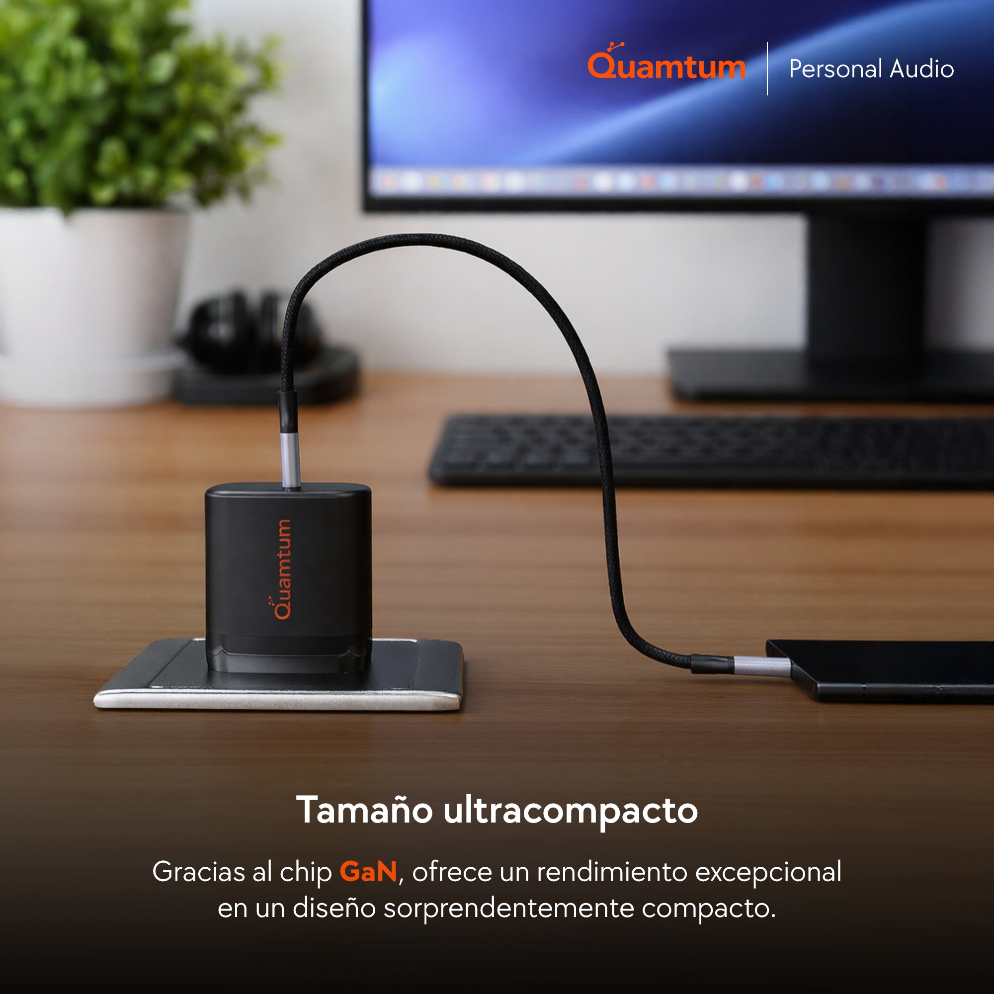 Cargador GaN 35W USB-C Quamtum | Carga Rápida PD 3.0 PPS para iPhone 17, Galaxy S25, iPad