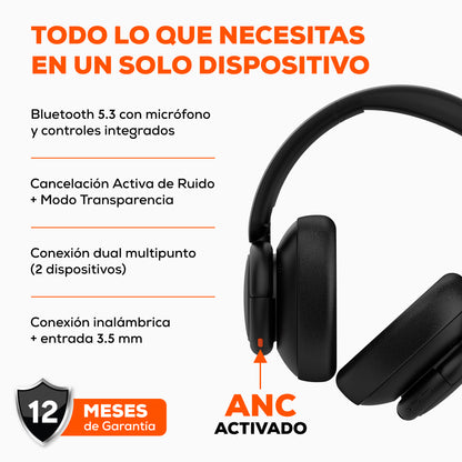 Quamtum Neo-Tech QX Pro — Audífonos Over-Ear Bluetooth con ANC y 50 hrs de batería