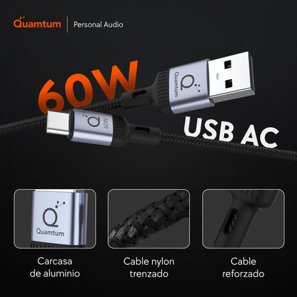 Quamtum Cable USB-A a USB-C 60W — Carga Rápida Trenzado Premium con 8 años de Garantía