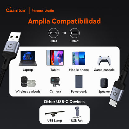 Quamtum Cable USB-A a USB-C 60W — Carga Rápida Trenzado Premium con 8 años de Garantía