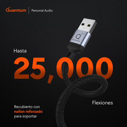 Quamtum Cable USB-C a USB-C 100W — | PD 3.0 | Chip E-Marker | 2 Metros | Garantía 8 Años