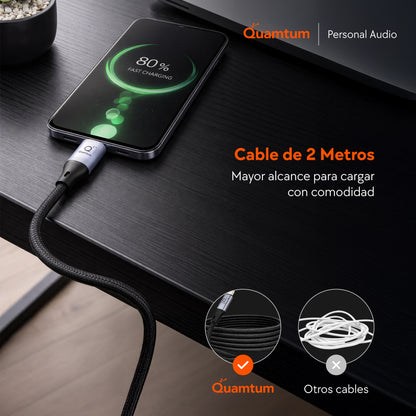 Quamtum Cable USB-C a USB-C 100W — | PD 3.0 | Chip E-Marker | 2 Metros | Garantía 8 Años