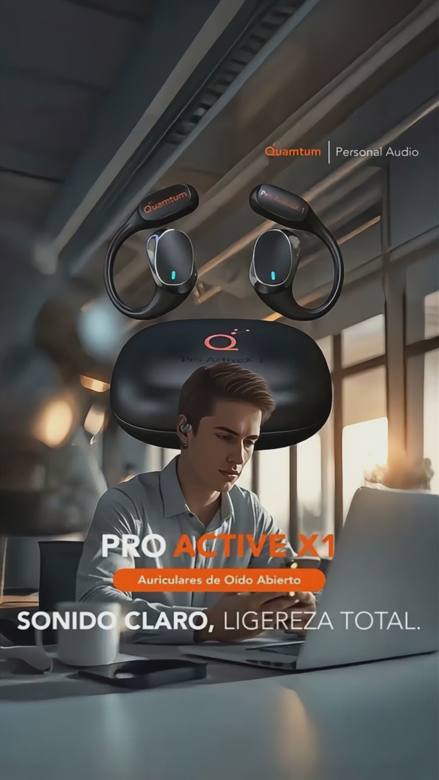 Quamtum Pro Active X1 — Audífonos Open-Ear Bluetooth con Conexión Dual y ENC